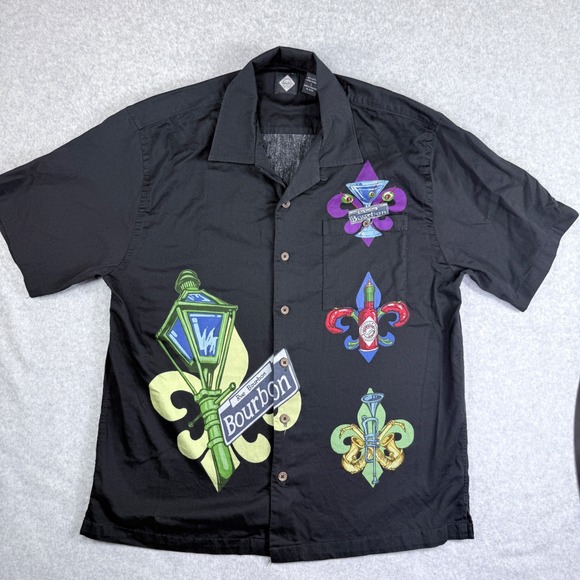 Tabasco Sportswear Other - Tabasco Sportswear Button Down Shirt Mens Lg Black Bourbon Street NOLA Graphic